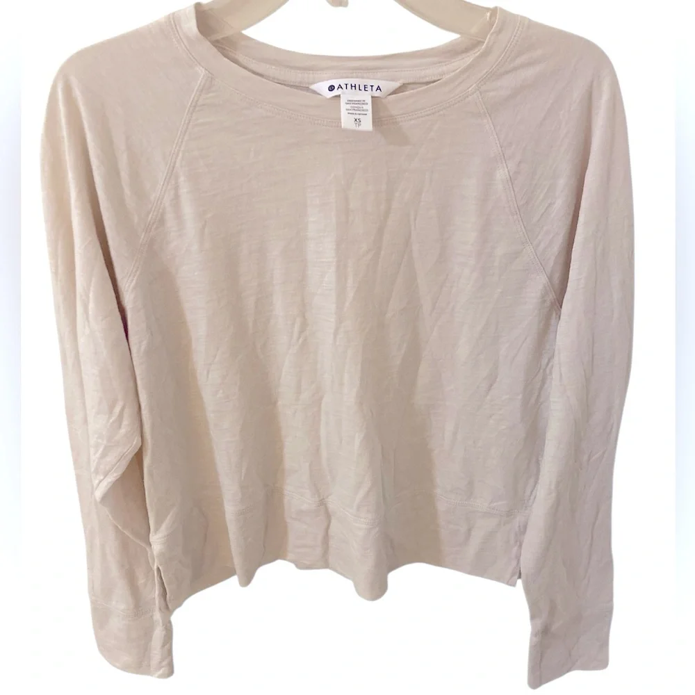 ATHLETA BUNDLE Cream Long Sleeve Slub Crop Top & Elation Snow Dye 7/8 Legging XS - Picture 2 of 9